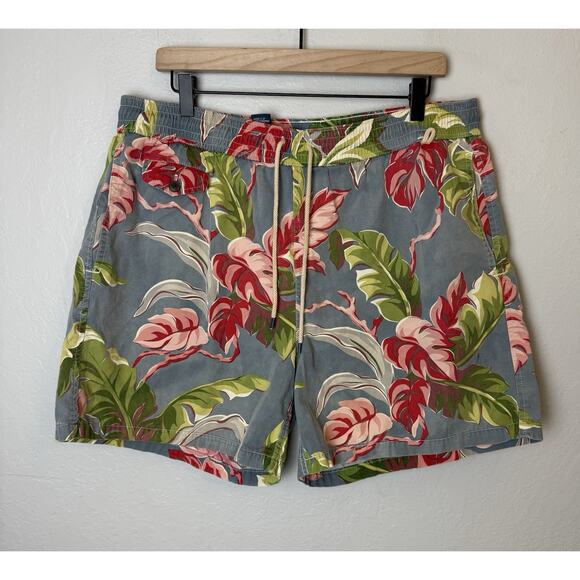 VTG POLO RALPH LAUREN Tropical Print Swim Trunks Size XXL 5” Inseam - Picture 1 of 4